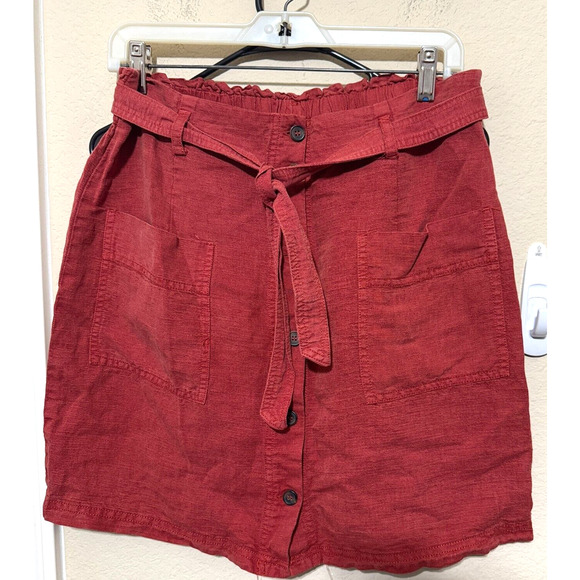 C&C California Womens Skirt Size M Rust Red Linen Blend Button Front Tie Waist - Picture 1 of 5